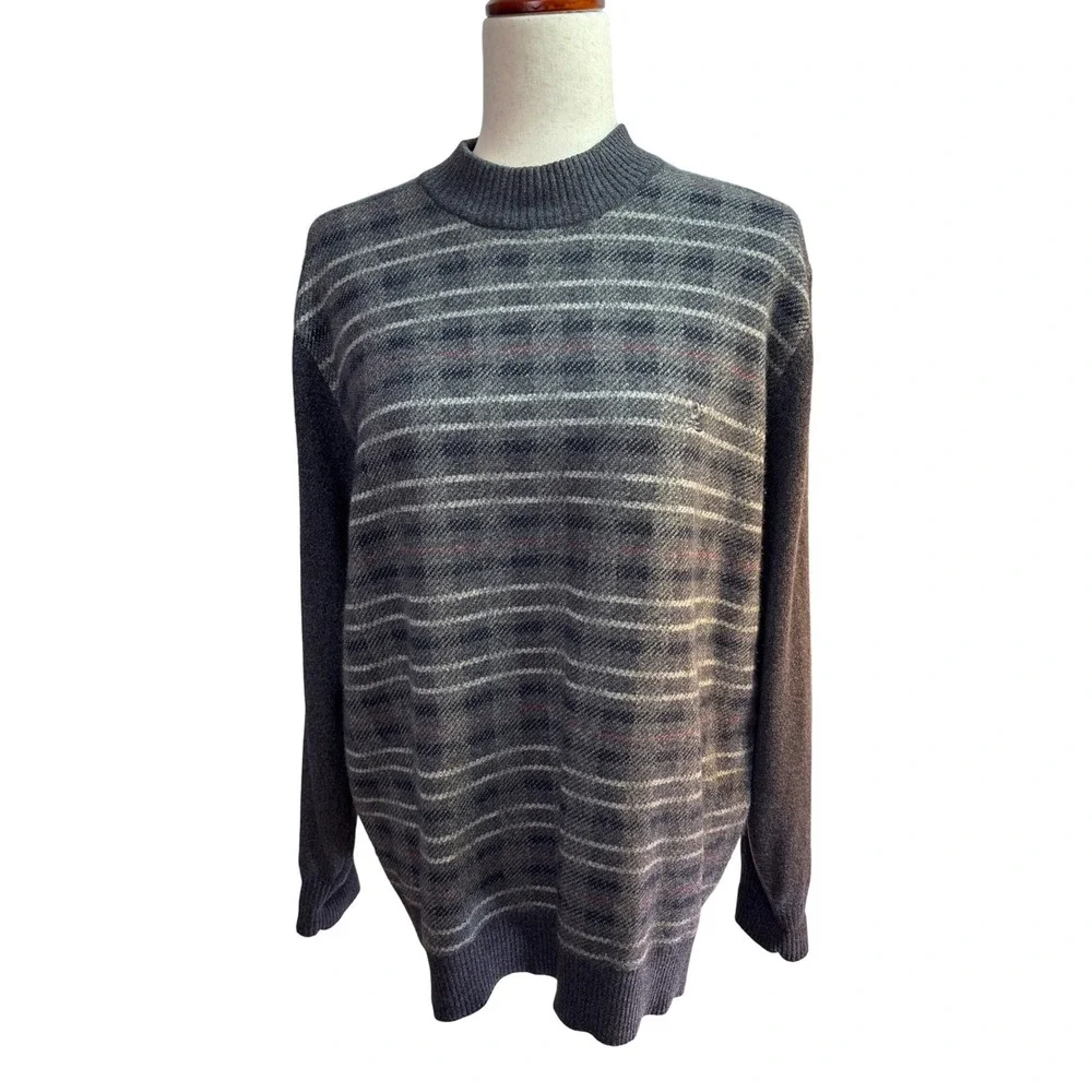 Montagut Paris 100% Cashmere Striped Mock Neck Sweater Charcoal Grey‎ Size 115